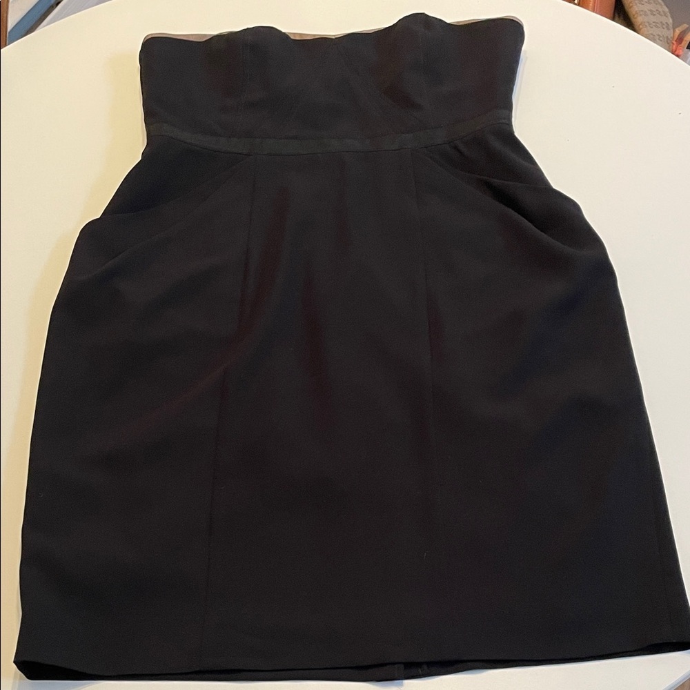 BCBGMaxAzria Size 12 Strapless Black Dress Corset Top Pockets - Picture 1 of 15